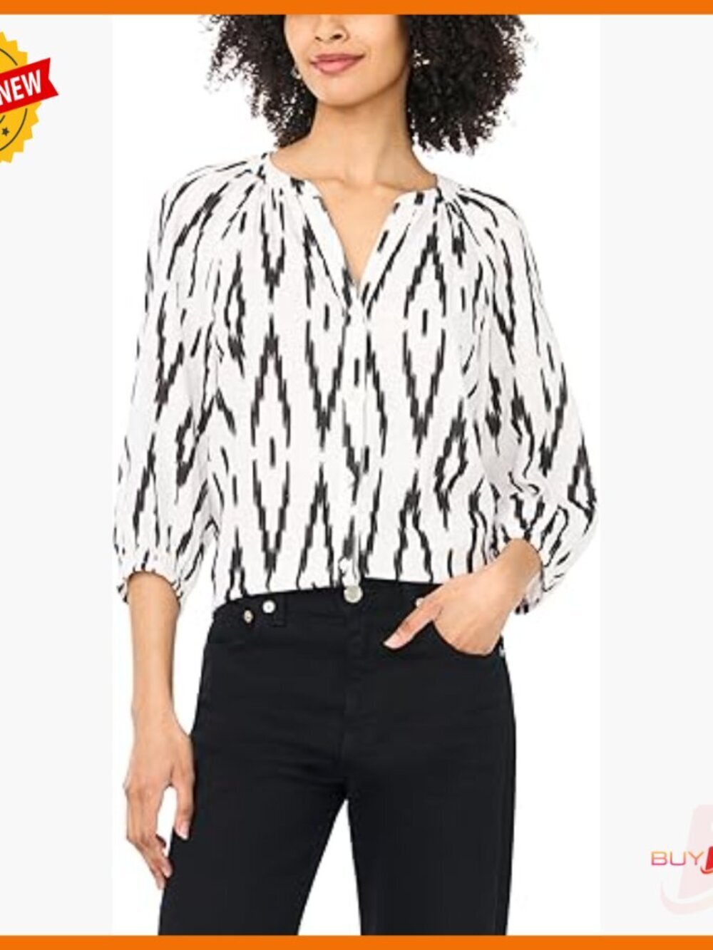 Rayon Linen 3/4 Sleeve Raglan Button Down Blouse Regular Fit